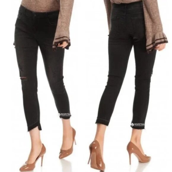 Zara Z1975 Asymmetric Hem‎ Black Jeans Size 8 Released Hem Distressed Denim Raw - Picture 3 of 15